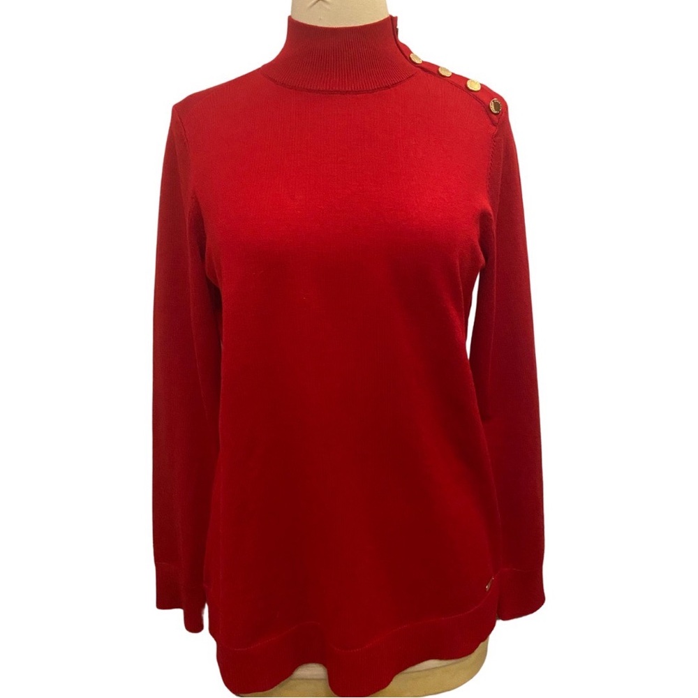 CALVIN KLEIN Vintage red mockneck sweater gold accents size Small